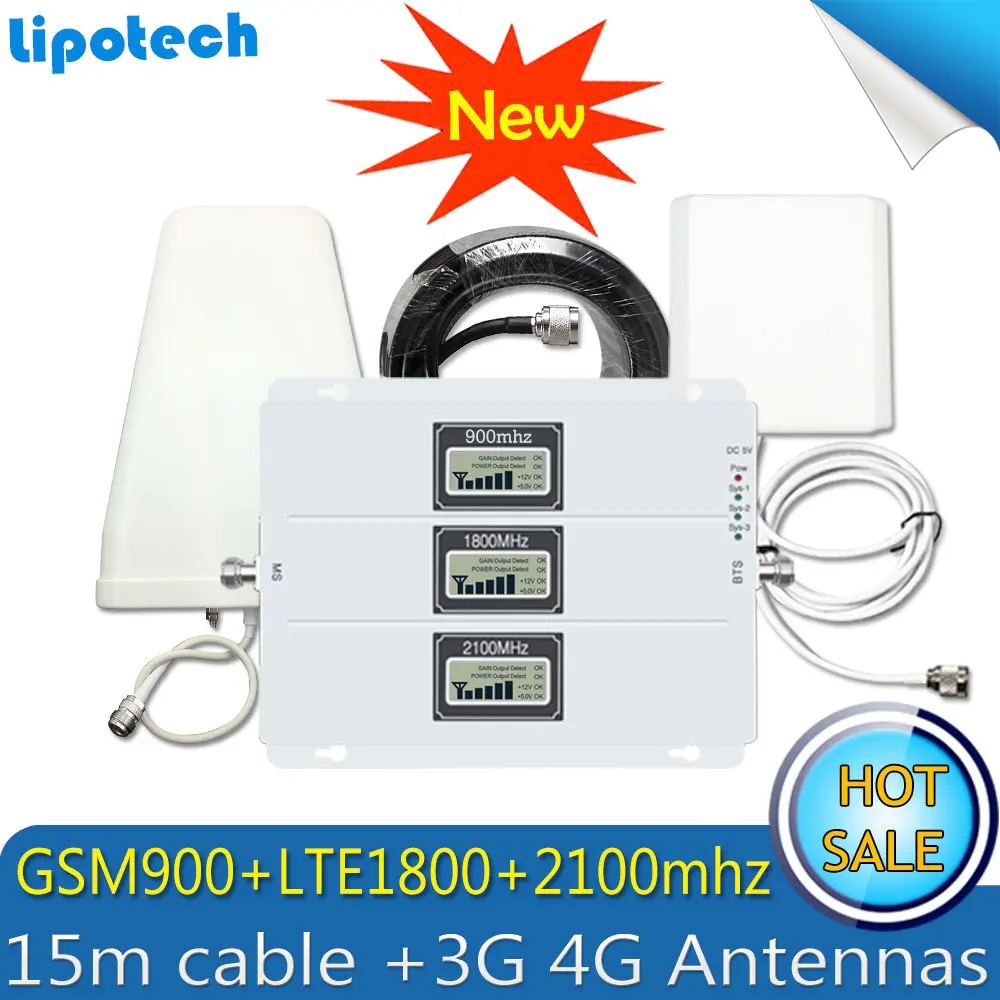 

GSM 900 LTE 1800 WCDMA 2100Mhz Cellular Signal Repeater 2G 3G 4G Triple band Cell Phone Signal Booster 2G 3G 4G Antenna Set