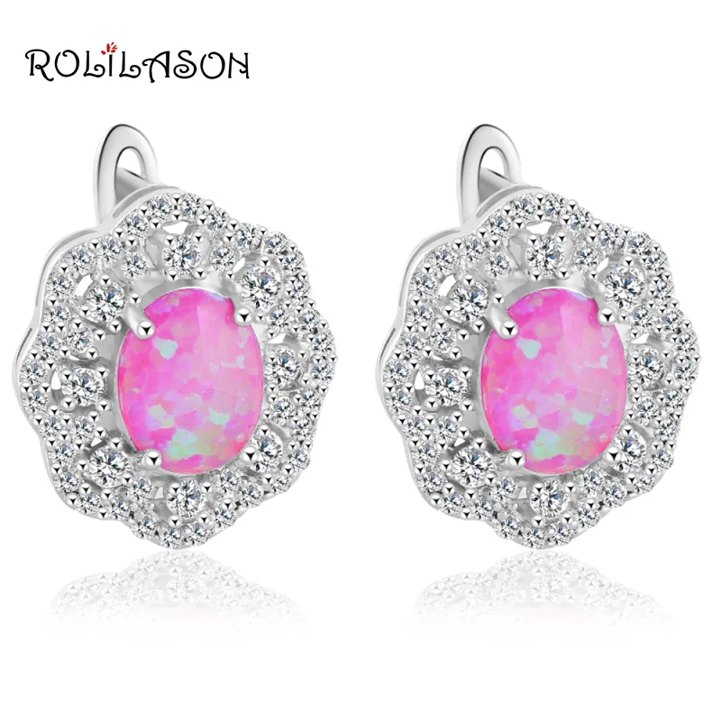 Цветок Классический дизайн и розничная фиолетовый огненный опал Серебро штамп Серьги-гвоздики Мода опал ювелирные изделия OE345