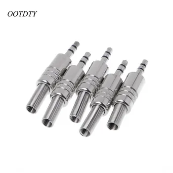 

OOTDTY 3.5mm 5 pcs 3-Pole Stereo Metal Plug Connector 3.5 Plug & Jack Adapter With Soldering Wire Terminals 3.5mm Stereo Plug