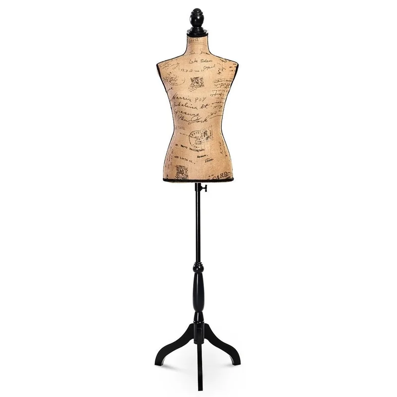 

Female Mannequin Torso Form Display with Tripod Stand Flannelette Brown Styrofoam Pine Wood Mannequins HW50080BN