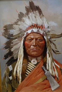 

TOP ART # 100% Hand painted WORK -American Art natives Indian Sioux Chief Sitting Bull portrait oil painting on canvas 36 INCH