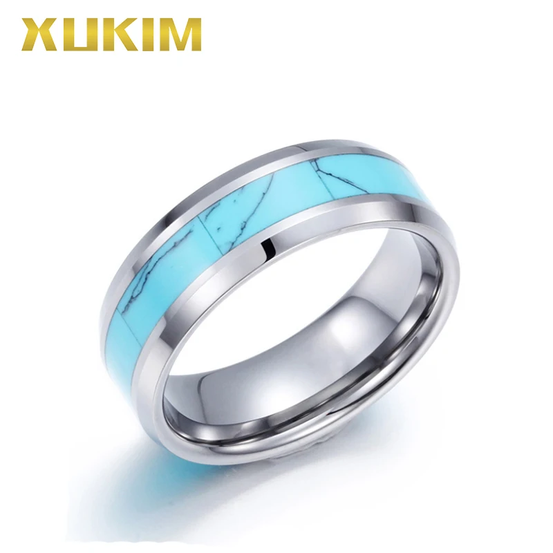 

TSR209 Xukim Jewelry Tungsten men ring turquoise ring woman wedding men sliver band fasion new hot ring stainless steel ring