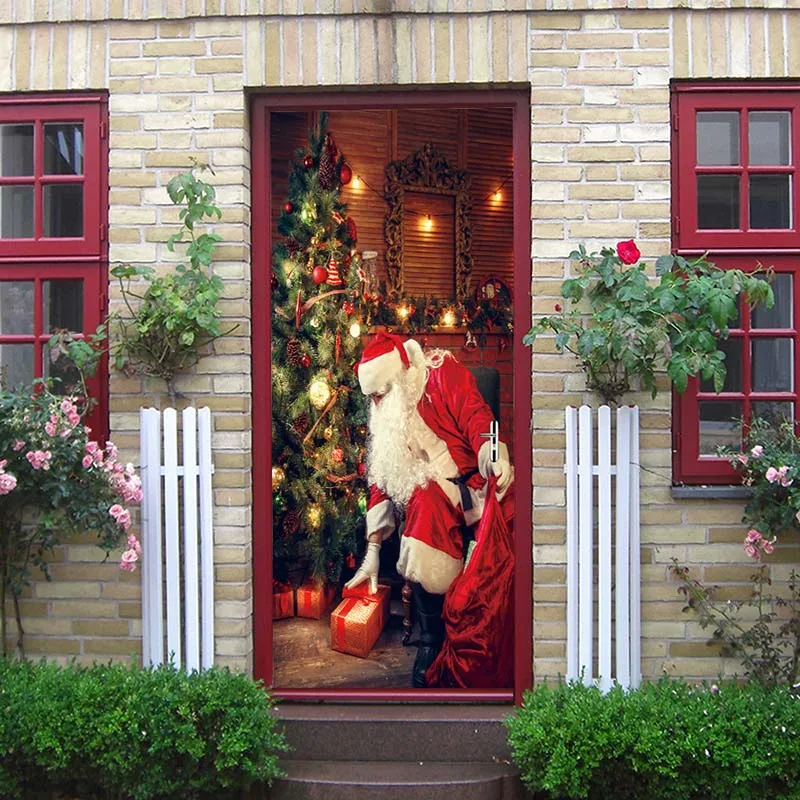 Merry Christmas Santa Claus Door Sticker 77X200 cm 3D Wallpaper For