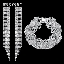 Mecresh Топ кристалл кисточкой Свадебные Ювелирные наборы серебряный цвет серьги на свадебную вечеринку браслеты набор ювелирных аксессуаров EH424+ SL076