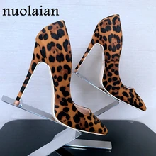 Женские леопардовые туфли-лодочки на каблуке 8, 10, 12 см обувь с острым носком женские туфли-лодочки из искусственной замши на высоком каблуке женские вечерние туфли на высоком каблуке