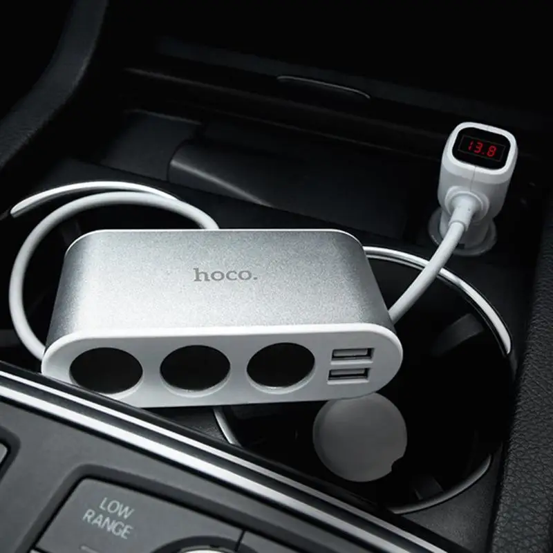 Автомобильное зарядное устройство HOCO Z13 с двумя USB портами 2 1 А 3 розетки