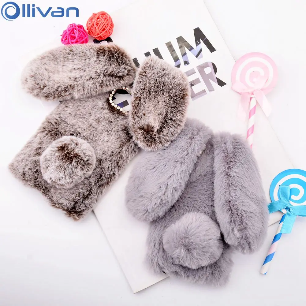 

3D Cute Rabbit Fur Warm Soft Case For iphone 7 8 Case Rabbit Ears Bling Rhinestone Cover For iphone XS MAX XR XS X 7 8 6 6s plus