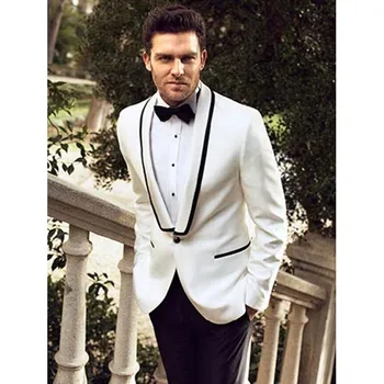 

2020 Morning Style Shawl Collar ivory Mens Suits For Wedding Classic terno slim fit Men Suit Blazer ( Jacket+Pants+Bow )