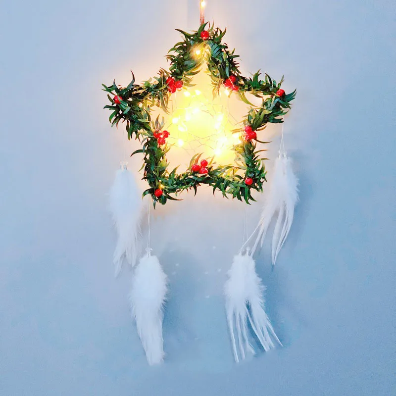 

Star Shape Green Wreath Dreamcatcher Copper Wire String Lights LED Decoration For Christmas Garland Garland On The Window