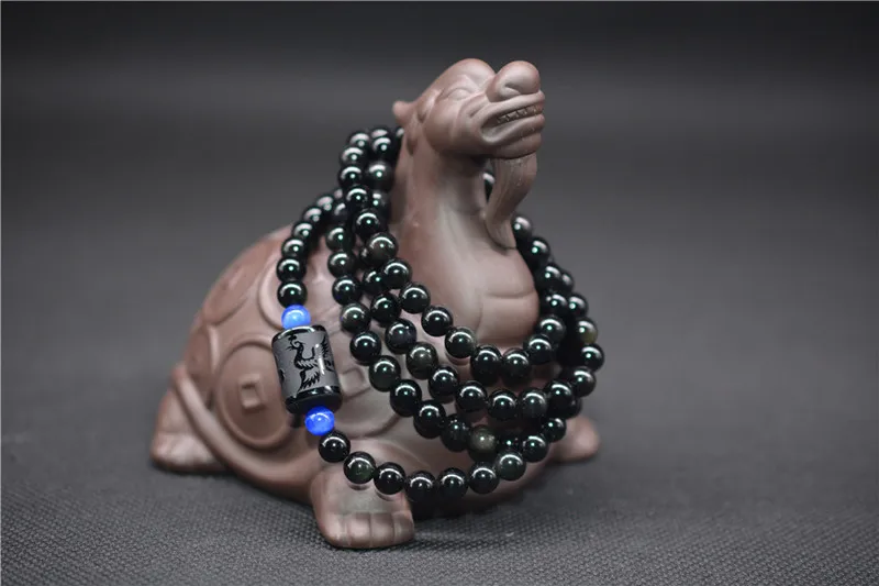 QIANXU дракон феникс браслет черный обсидиан камень браслет из бисера для женщин мужчин транспорт счастливый нефрит ювелирные изделия