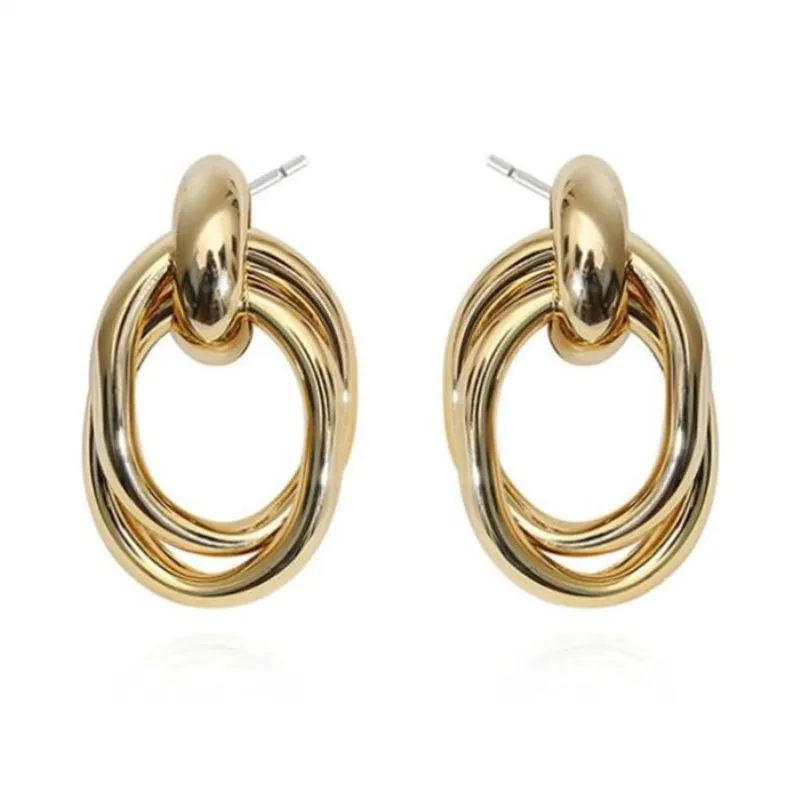 

EK339 Big Vintage Drop Earrings for Women Geometric Oval Statement Earring Twisted Metal Earing Hanging Fashion Jewelry Trend