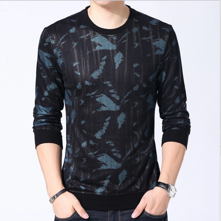 YAXITE Autumn Winter font b Mens b font T font b Shirts b font Print Black