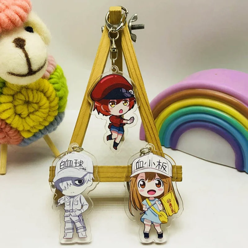 

Anime Cells At Work Acrylic Toy Figure Double Side Keychain Keyring 1 pcs