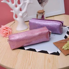 Kawaii Rectangle Solid Color Glitter Laser Pencil Case Waterproof Large Capacity Cosmetic Case School Bag Stationery Supplies