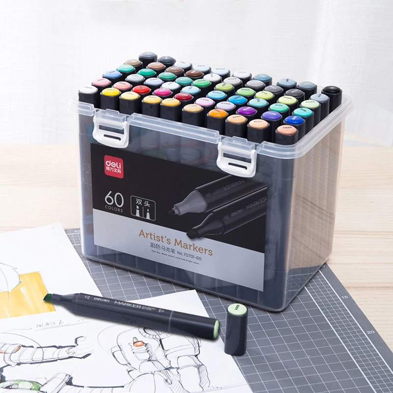 

Deli 24/36/48/60 Colors Art Marker Dual Tips 1-7 mm Fine Brush Markers Pen Water Based Ink Marker For Drawing Manga Art Supplies