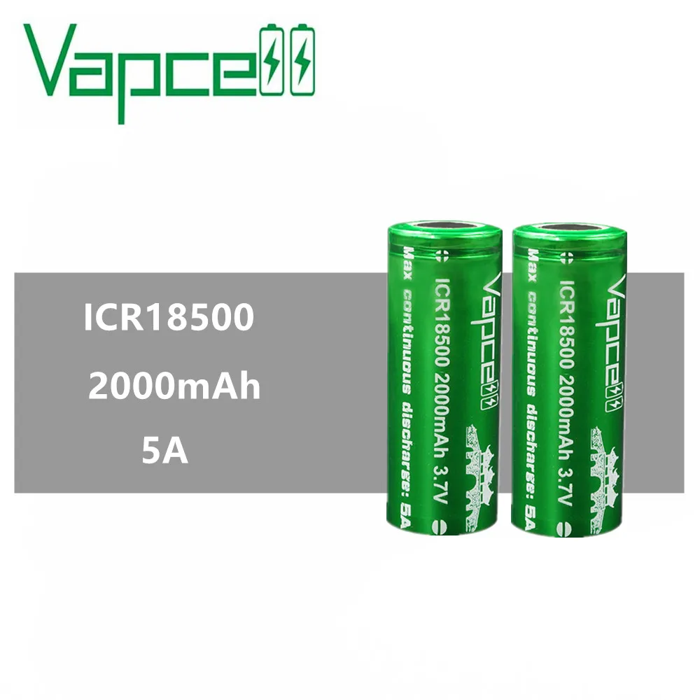 2 шт. VAPCELL ICR18500 2000 мА/ч литий ICR 18500 3 7 V перезаряжаемый аккумулятор постоянного 5A