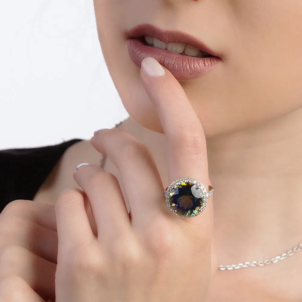 Gem's Balle 13.0Ct натуральный голубой Мистический Кварц 925 серебро коктейльные кольца ювелирные украшения для женщин Свадьба Помолвка