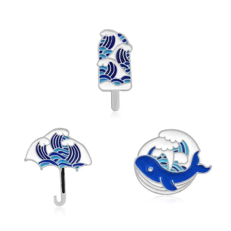 

Cartoon Cute Japanese Style Wave Dolphin Popsicle Umbrella Alloy Brooch Badge Enamel Lapel Pin Dress Hat Scarf Decor Accessory