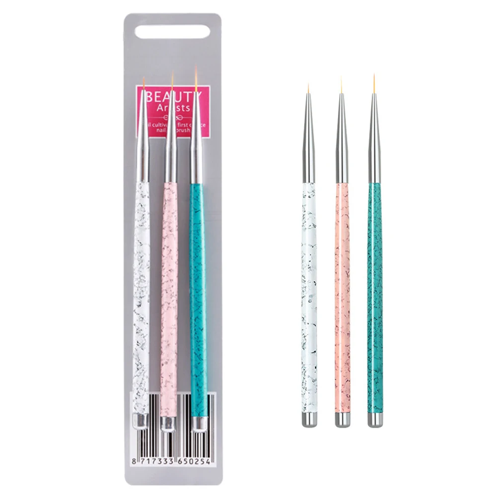 

3pcs Nail Brush set UV Nail Painting Lining Drawing Pen with Metal handle and high quality brush hair