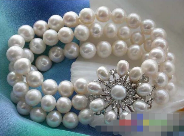 

Hot sell ->@@ > 08719 3ROW WHITE ROUND FRESHWATER CULTURED PEARL BRACELET -Top quality free shipping