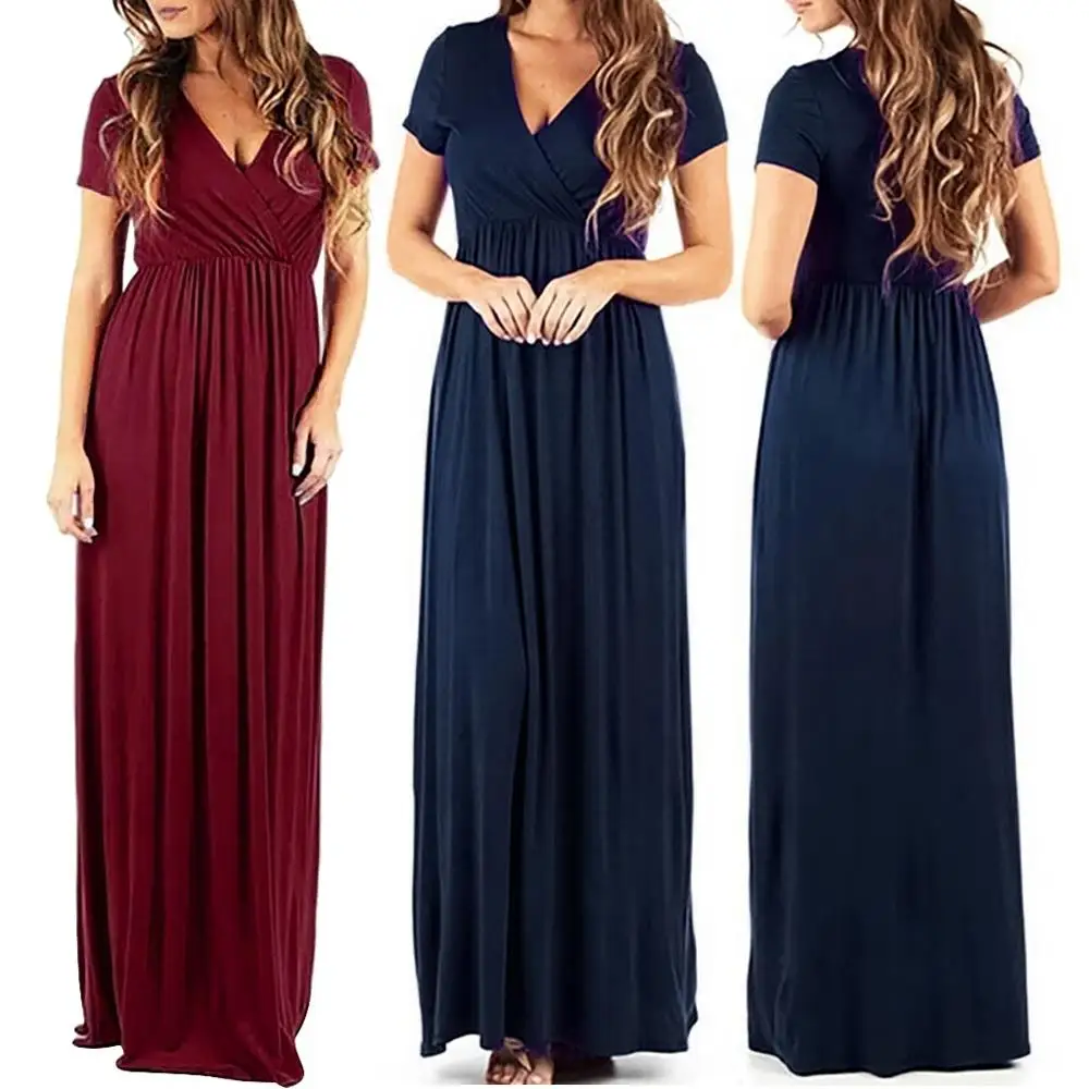 Women's Fashion Plus Size Short Sleeve V-neck Solid Color Loose Long Maxi Dress Dresses Woman Party Night Long Party L11# Women's Fashion Plus Size Short Sleeve V-neck Solid Color Loose Long Maxi Dress Dresses Woman Party Night Long Party L11#