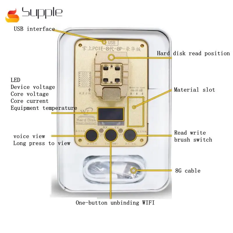 

Supple WL Newest NAND Flash IC Programmer for iPhone8/8P/X/ 6s/6sp/7/7P hard disk Test Tool ERROR Repair HDD Chip Serial Number