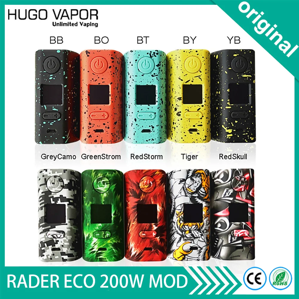 

Original e cigarette Mod Hugo Vapor Rader ECO 200W Box MOD 0.96 inch Display Support Dual 18650 Battery Vape Mod Vs Thro Pro mod