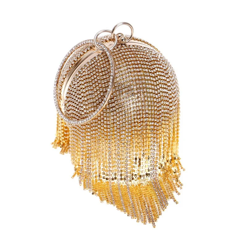 

New Tassel crystal Bag most lovely funny bag round shape gold silver clutch fashion ball evening bags red handbags women handbag