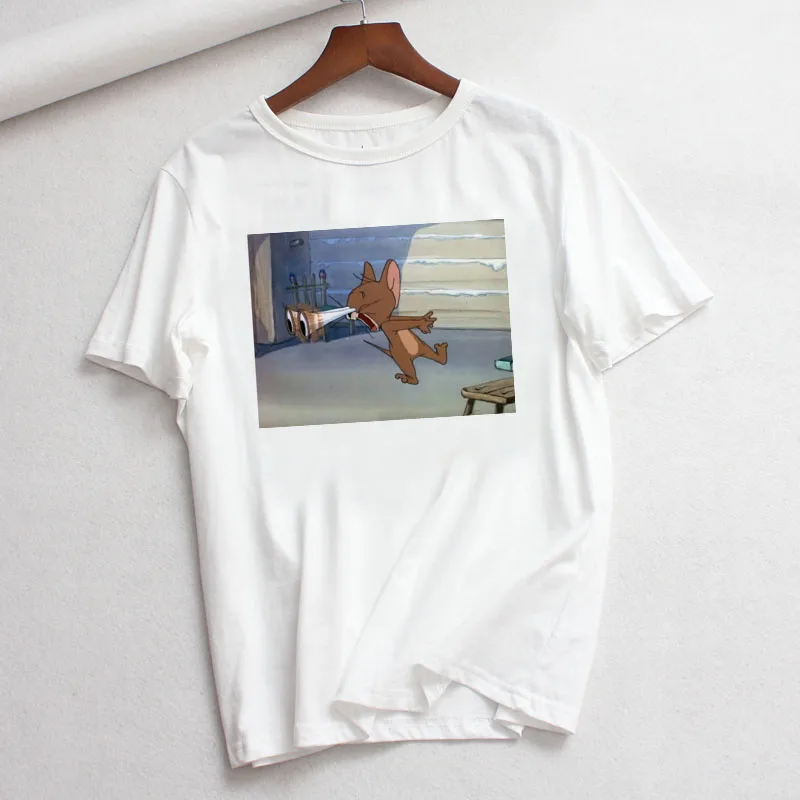 Новая модная Свободная Повседневная футболка с коротким рукавом с изображением кота, Тома, мышки, Джерри, большие размеры, женские летние топы, футболки, Harajuku, мультяшная футболка