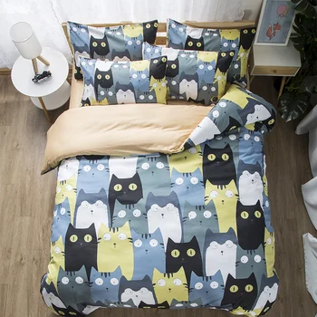 

Cartoon Cat Bedding Sets Duvet Cover Set 3pcs single Queen King Quilt Cover pillowcase Bedclothes Bed Linen(No Sheet No Filling)