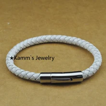 Модные кожаные Pulseiras femininas белый веревочный браслет из нержавеющей стали braceletes AliExpress pulseras rock brand B443