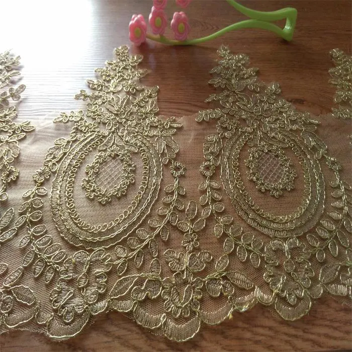 

Victoria Alencon Lace Trim in Gold Thread for Bridal Veil Wedding Gown Garters 3 Yards
