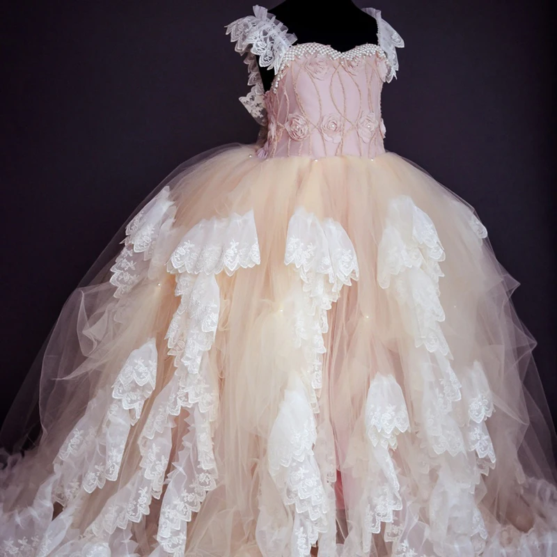 US $149.00 Dresses ForWedding AndPageantBeading Elegant And Party Princess Lace Sleeveless Ball Gown First Communion Dresses For Girls 2016