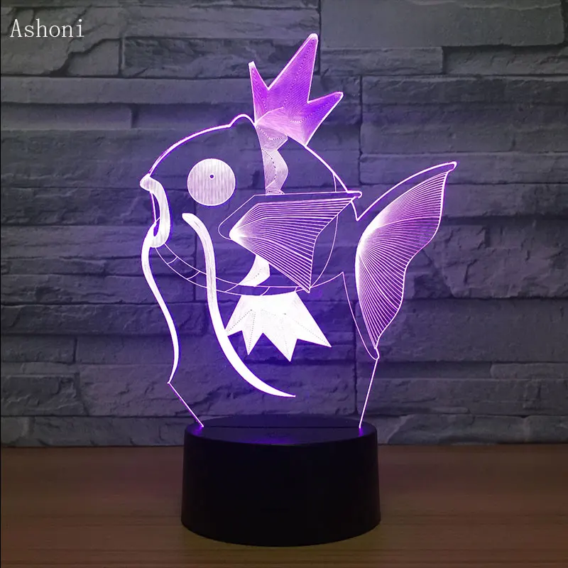 Покемон рыба Go Magikarp Lugia 3D ночник 7 цветов акриловые дети подарок на день рождения декоративные Usb светодиодные настольные лампы