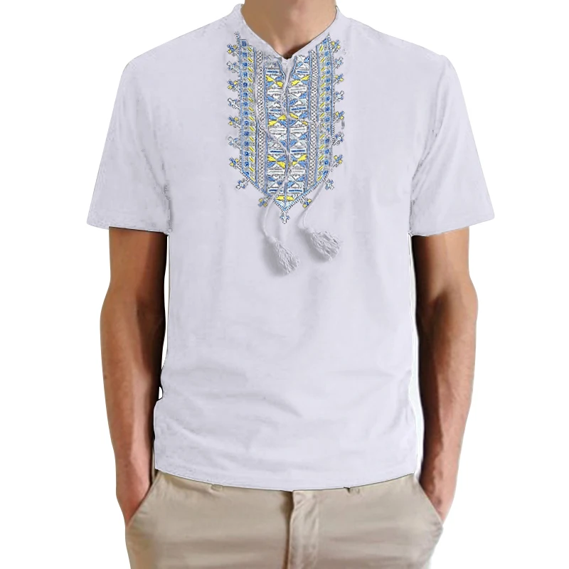 Летняя Этническая Мужская рубашка с коротким рукавом с цветочной вышивкой, черная футболка, свободная Мужская футболка, Топы, мужская одежда