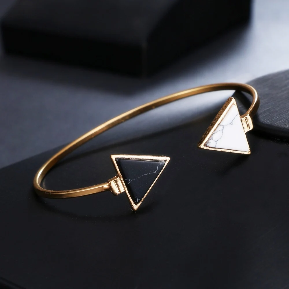 Золотой тон панк трендовый белый черный треугольник искусственный мраморный браслет на запястье с камнем браслет для женщин модные ювелирные изделия