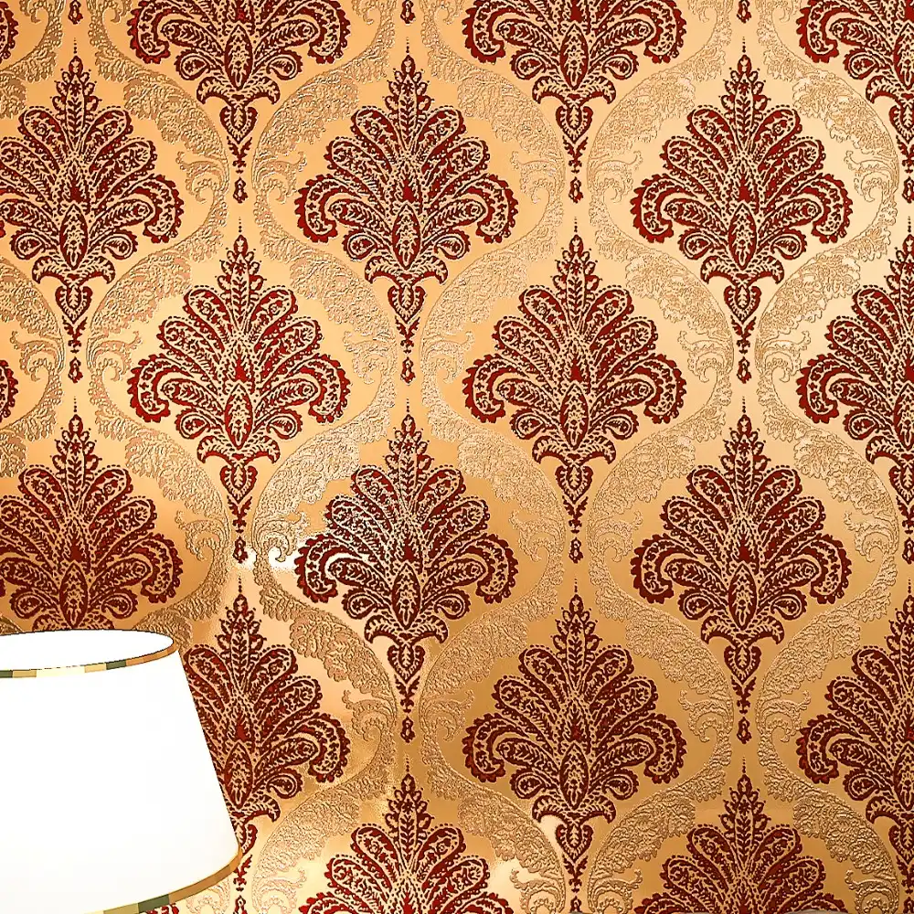 Papier peint damassé flocage velours noir mystère classique revêtement