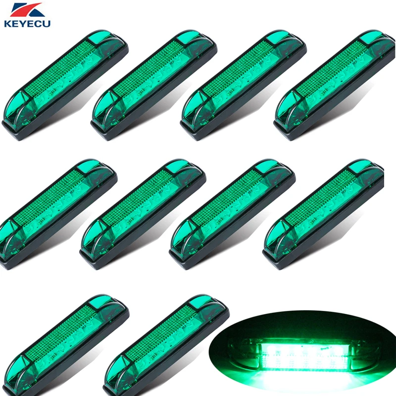 KEYECU 10 Pieces 4" Green 6LED Side Marker Lights Rear Side Clearance