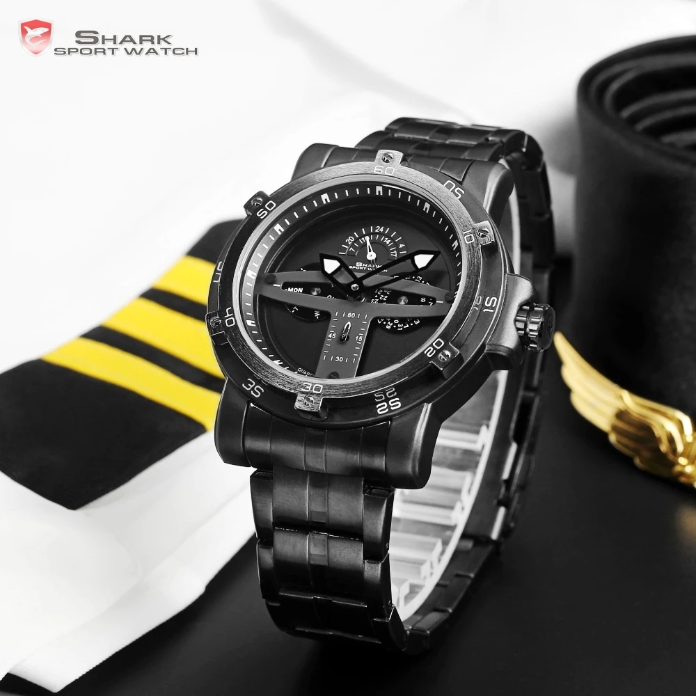 Greenland Shark Sport Watch Brand Creative Black Date Calendar Waterproof Steel Band Quartz Men Watches Masculino Relogio /SH426