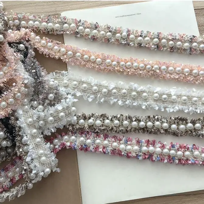 

3Yards/Lot High Quality 2.5cm Wide Beading Pearl Woolen Braid Lace DIY Hair Accessories Handmade Materials RS801