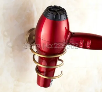

Antique Brass Bathroom Accessories Hair Dryer Blower Holder Rack Bathroom Wall Mounted lba622