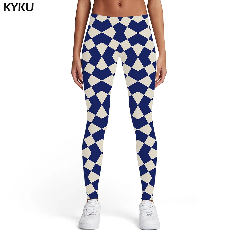 

KYKU Geometric Leggings Women Stripes 3d Print Plaid Spandex Rubik'S Cube Printed pants Russia Elastic Womens Leggings Pants