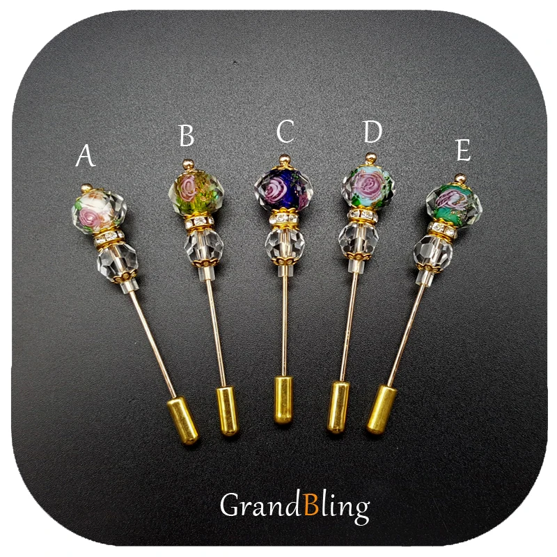 Fancy Colored Glaze Beads Dlouhé Stick Lapel Pins Ruční Hijab Pins 5 barev