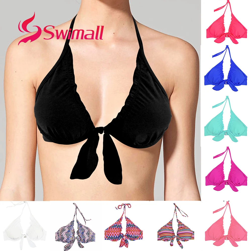 

Bikini Top 2019 Sexy Women Solid color Swimwear Print Swimsuit bandage Beach Sport Swimming Bra Halter Summer beach Biquini T609