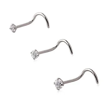 

2mm 2.5mm 3mm Round Zircon Crystal Surgical Steel Nose Studs Screw Ring Body Piercing Jewelry