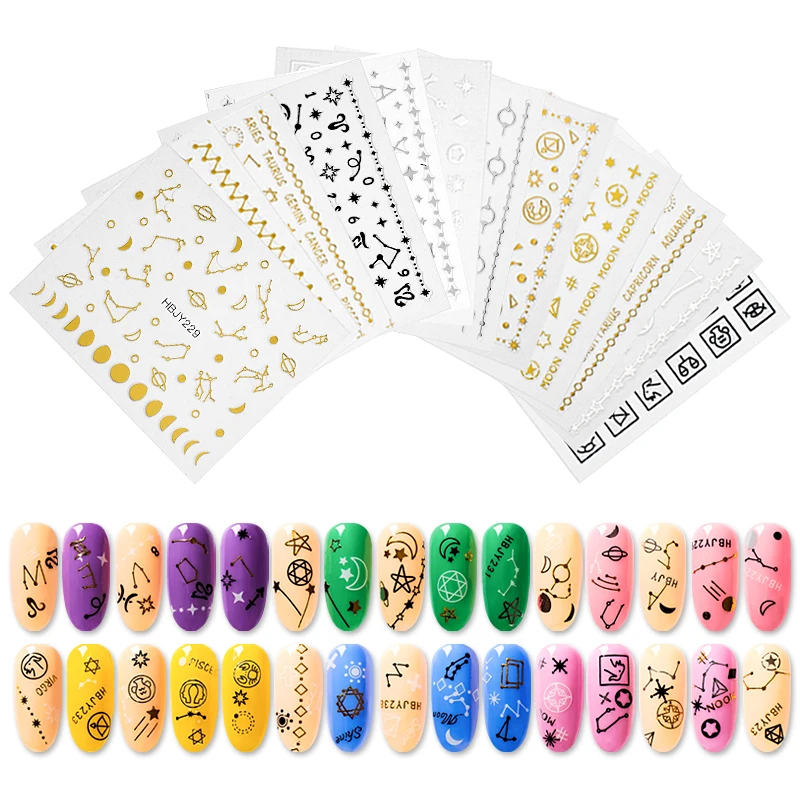 

RBAN NAIL Geometric Patterns Gold Moon Star 3D Nail Stickers Ultra-thin Adhesive Decals Nail Art Decorations