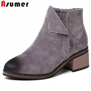 

ASUMER big size 34-43 fashion ankle boots for women round te square heels autumn winter boots classic ladies shoes woman