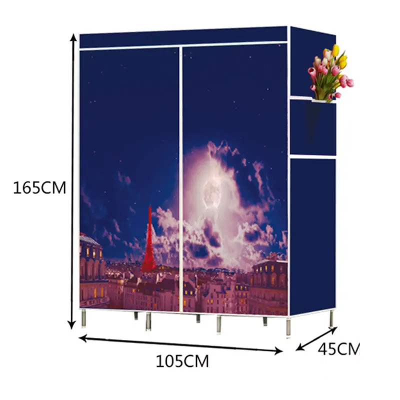 Современный простой нетканый Тканевый шкаф, двойной шкаф, стальная труба в сборе, складной шкаф для хранения, мебель для спальни