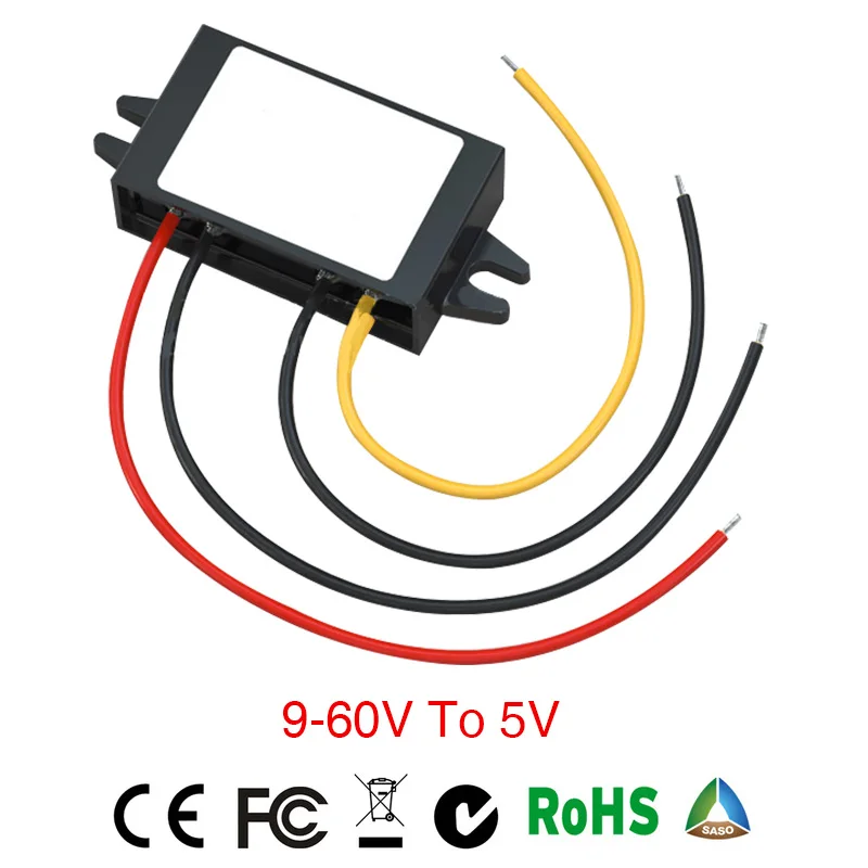 

DC-DC 12V/24V/36V/48V(9-60V) to 5V 3A Buck Power Converter