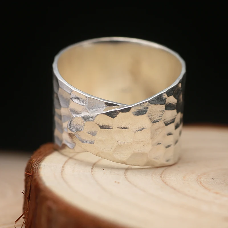 ZABRA Solid 925 Sterling Silver Opening 16mm Wide Water Ripples Women Ring Wedding Engagement Love Fashion Gift for Girl Jewelry